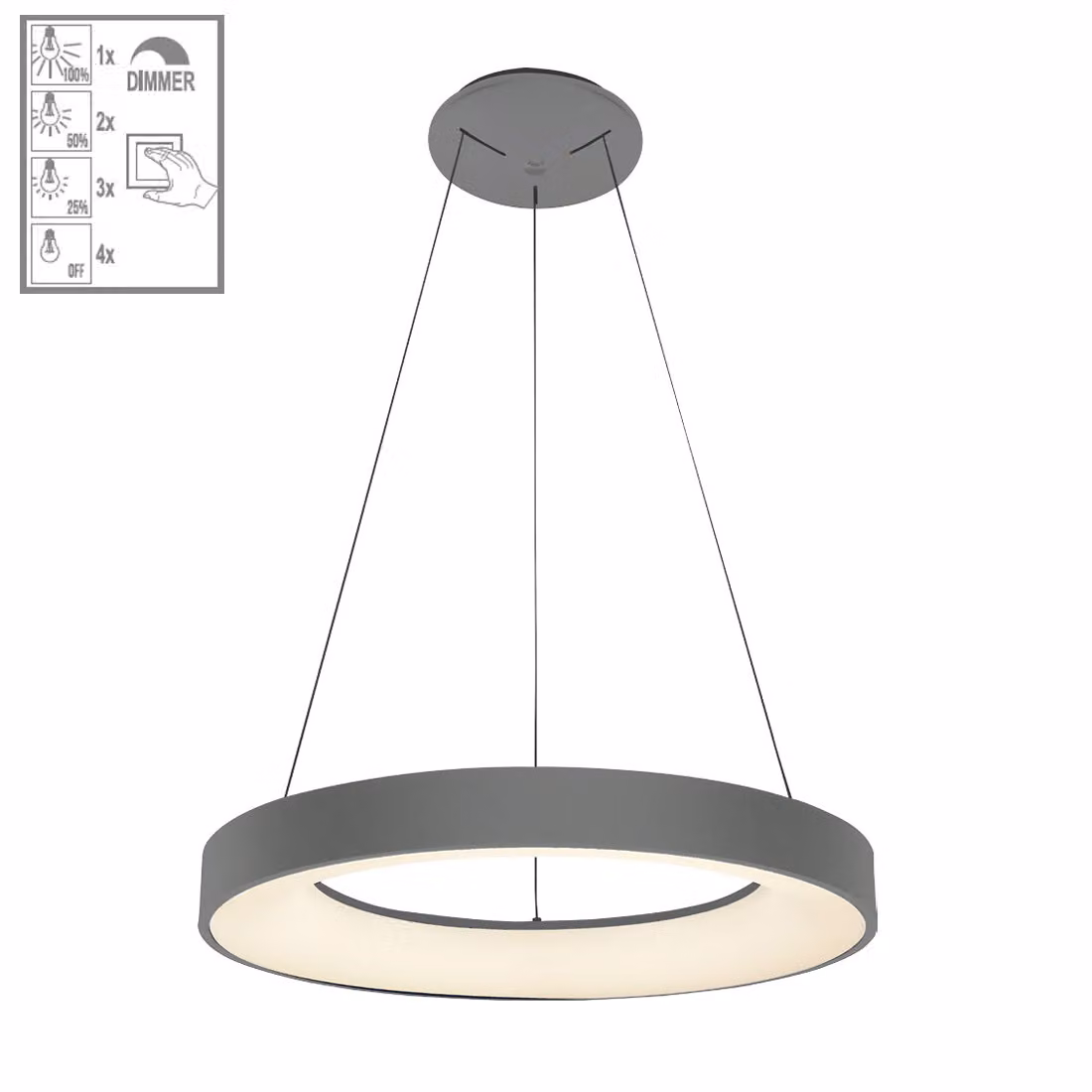 Lampada a sospensione LED GENTIS 40W, 4000K, grigio/bianco opaco, Ø: 48 H: 120 cm, presa LED, dimmerabile in 4 fasi