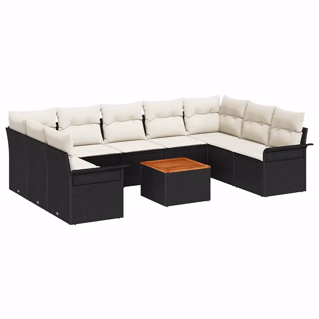 Set Divano da Giardino vidaXL 10 Pezzi con Cuscini Nero e Beige con Tavolino e Struttura in Metallo – 2