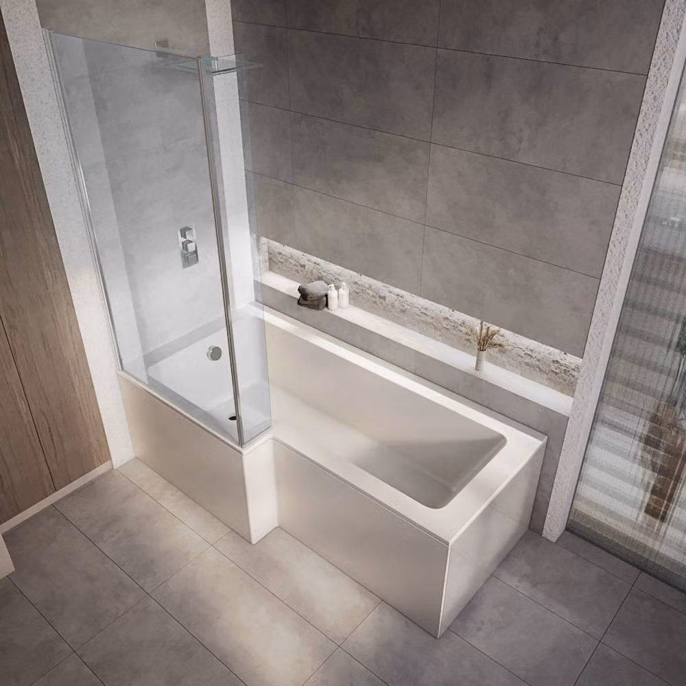 Vasca Asimmetrica con Doccia 1700x850mm Parete Cromata - Pannello Frontale Entrata Sinistra - Sandford