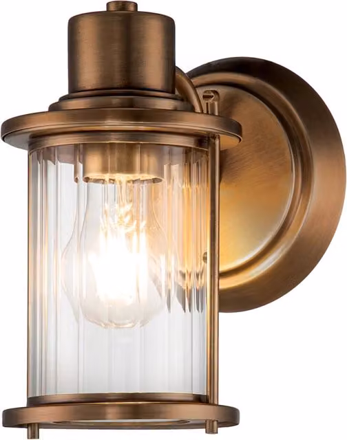 Applique Industriale Quoizel Riggs in Ottone Anticato e Vetro Trasparente per Bagno IP44 con Attacco E14