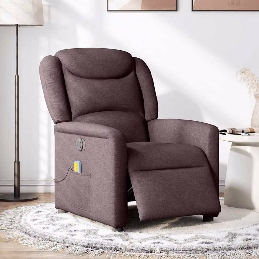 vidaXL Sedia da massaggio elettrica in tessuto marrone scuro