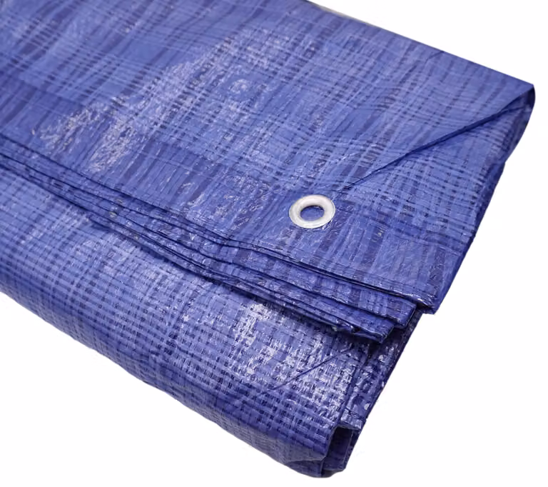 1 telo impermeabile, dimensioni 3 x 4 metri, colore blu, con anelli metallici