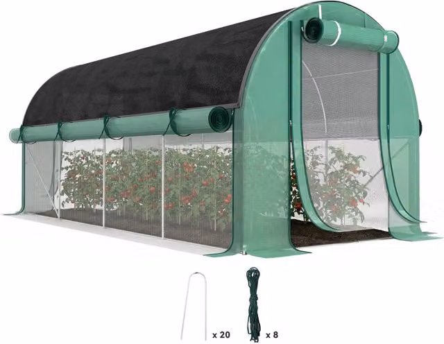 Serra Tunnel da Giardino ¨C Xylo ¨C 4,5x2x2m PE 140g/m2 Verde con 8 Finestre e 2 Porte