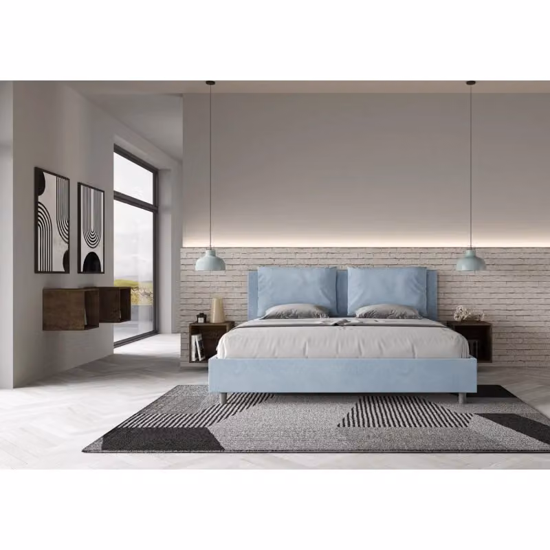 Letto matrimoniale imbottito Ityhome in microfibra azzurro L: 185 cm, P: 222 cm, H: 110 cm – 2
