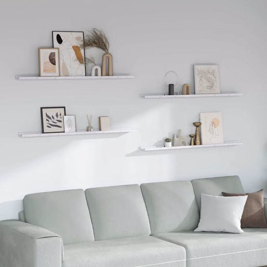 Set di 4 Scaffali da Parete Moderni vidaXL in Marmo Bianco, L 115 x P 9 x H 3 cm