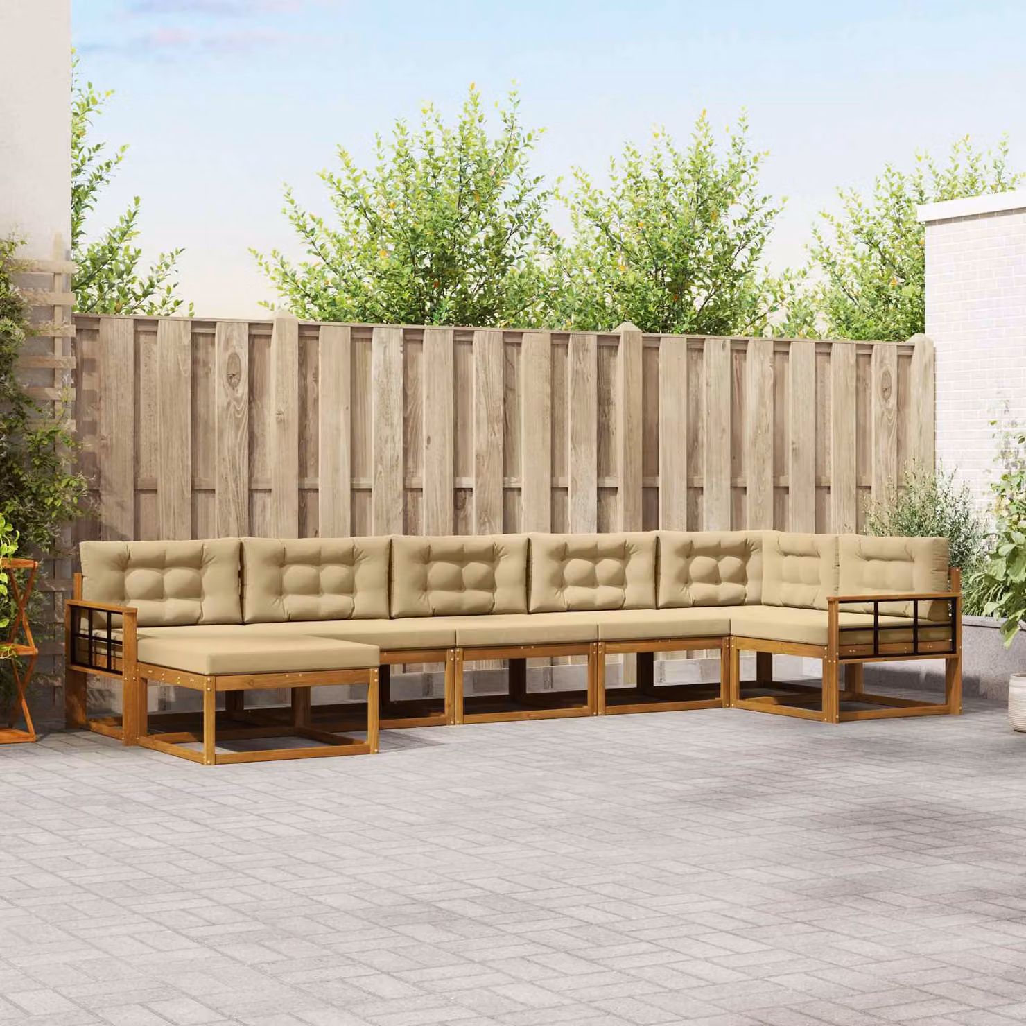 vidaXL Set di divani da esterno 7 pz in legno di acacia con cuscini beige e naturale