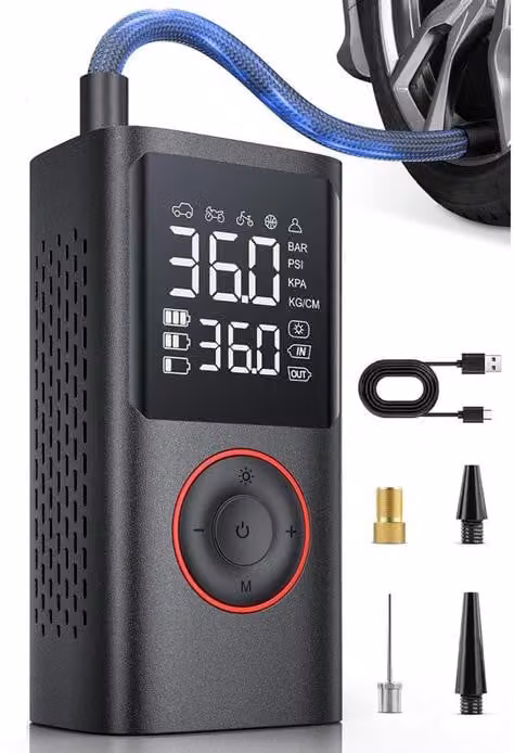 Pompa per bicicletta elettrica portatile, con pressione massima di 150 PSI, dotata di sistema automatico e luce a LED