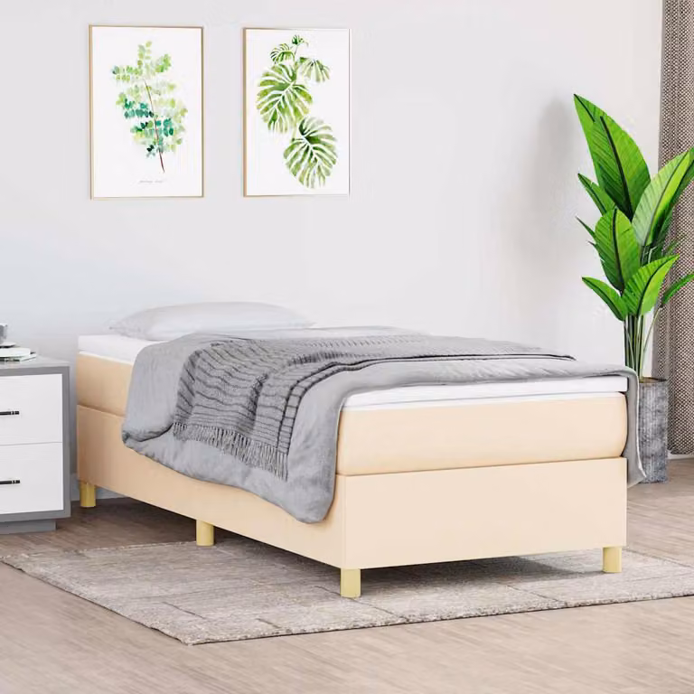 Letto ibrido vidaXL con giroletto a molle e materasso, colore beige e bianco, L/P/H: 200 x 90 x 35 cm