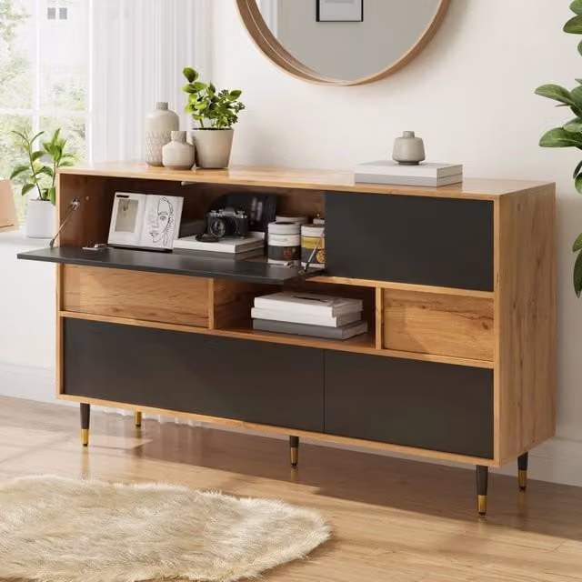 Sideboard multifunzione MODFU in MDF e metallo, nero e multicolore, L 140 x P 40 x H 84,5 cm