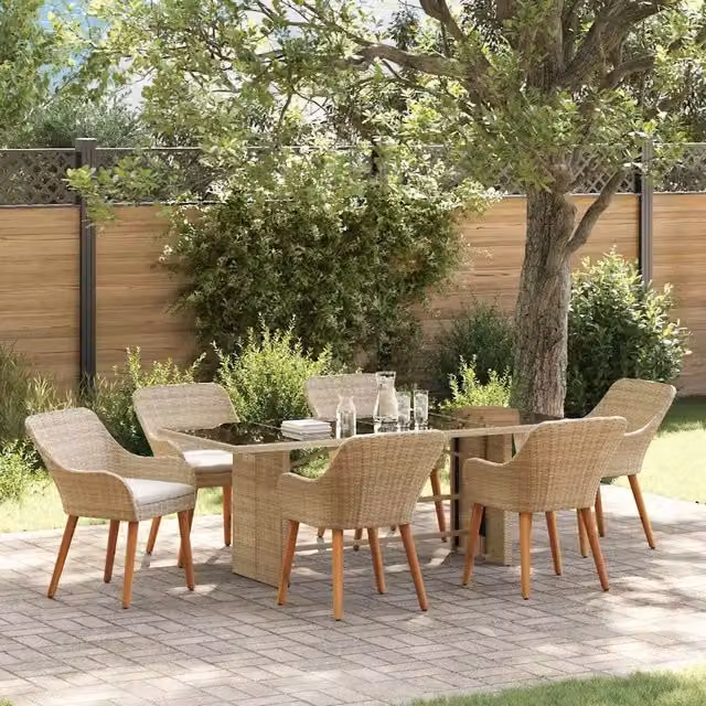 Set da Pranzo per Giardino 7 pz Beige polyrattan 3261629
