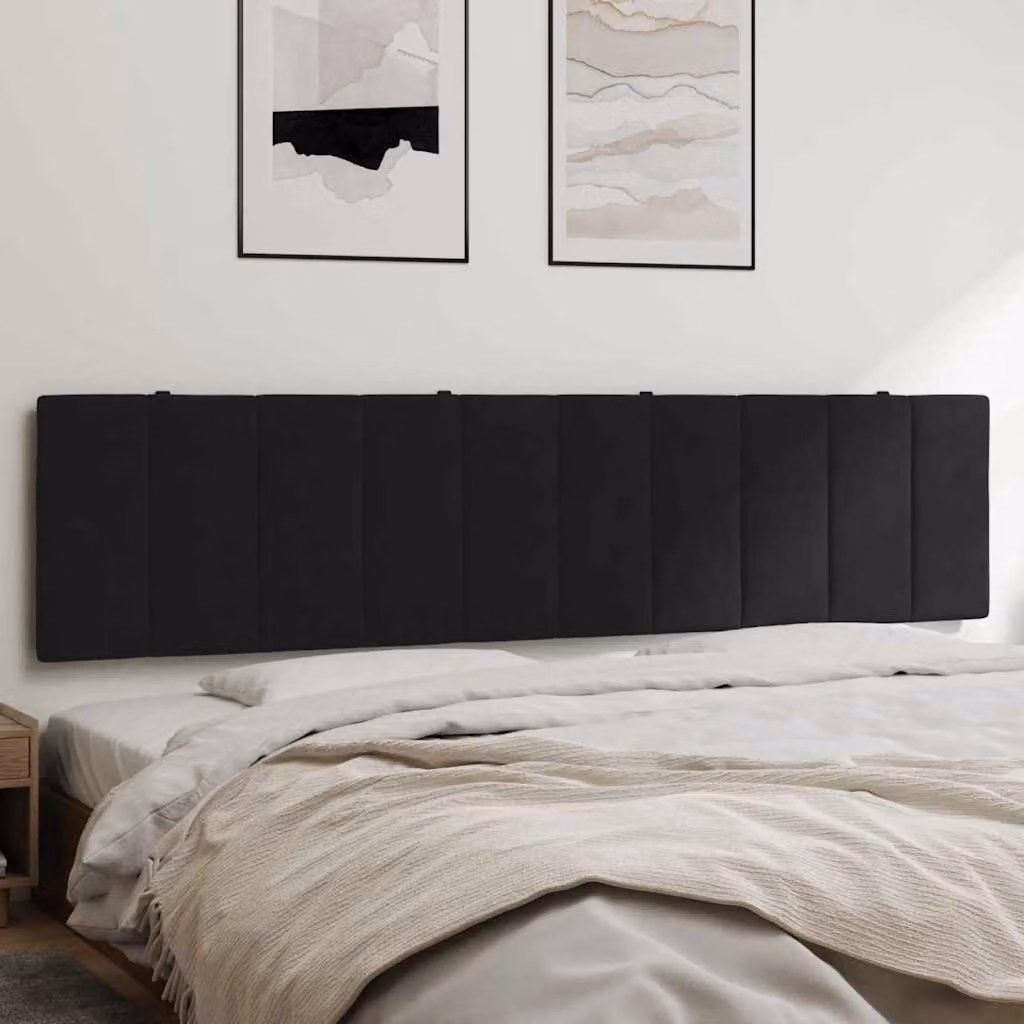 vidaXL Cuscino Testiera Hanko in Velluto Nero L: 200 cm, H: 45 cm, P: 3 cm