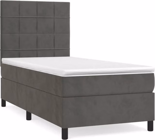 Letto singolo | Letto per adulti | Giroletto a Molle con Materasso Grigio Scuro 90x190 cm Velluto