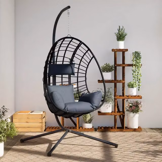 Sedia a Uovo Sospesa con Supporto Antracite Polyrattan/Acciaio 4007409