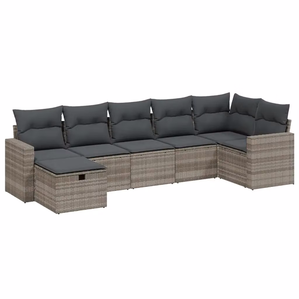 vidaXL Set Divani da Giardino 7pz a Forma di L con Cuscini Grigio Chiaro in Polyrattan e Acciaio – 2