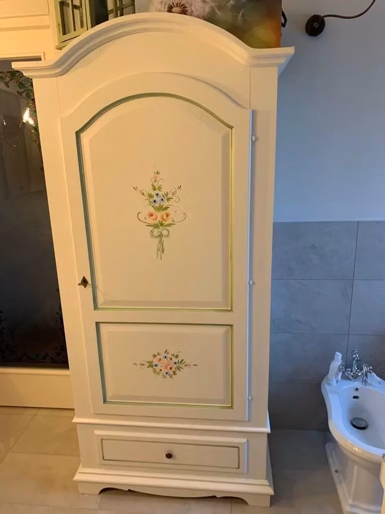 Armadio singolo in legno stile shabby chic bianco decorato con motivi floreali Mobili 2G L/P/H: 96 x 56 x 196 cm – 4