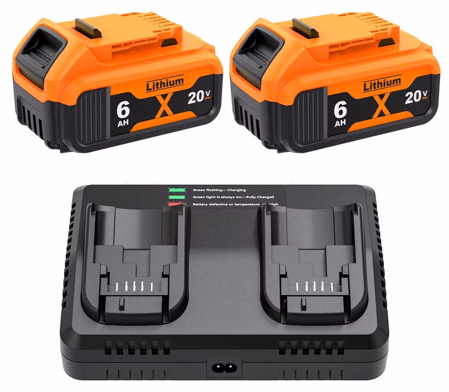 Set di batterie per utensili elettrici - 18 V Li-Ion DCB200 - 2 batterie di ricambio da 6,0 Ah - Caricabatterie rapido da 6 A - Per avvitatori a batteria