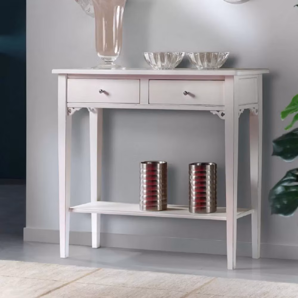 Consolle shabby chic in legno con 2 cassetti Mobili2g colore bianco L 90 x P 31 x H 77 cm – 2