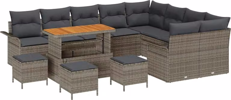 Set Divano da Giardino con cuscino 13 pcs Grigio polyrattan