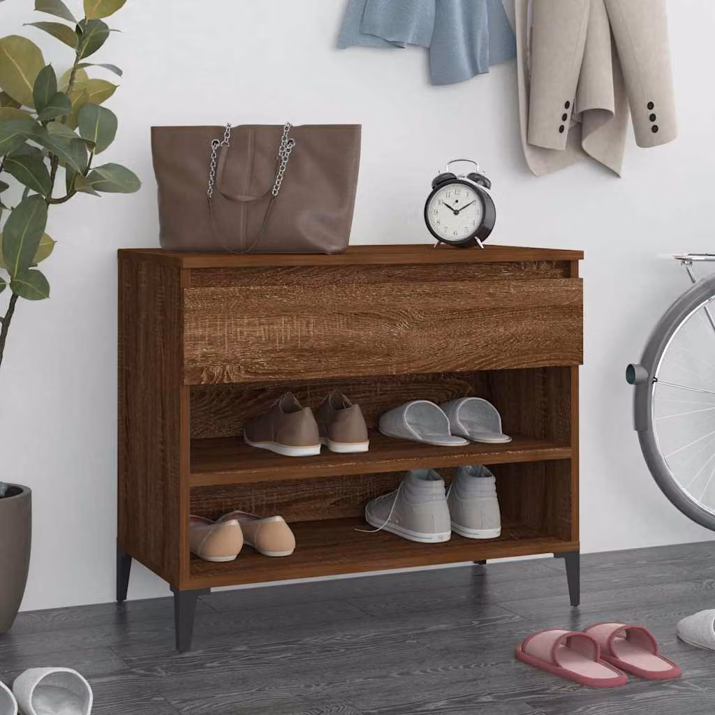 Scarpiera moderna vidaXL in legno e metallo color marrone, L: 70 cm, P: 36 cm, H: 60 cm