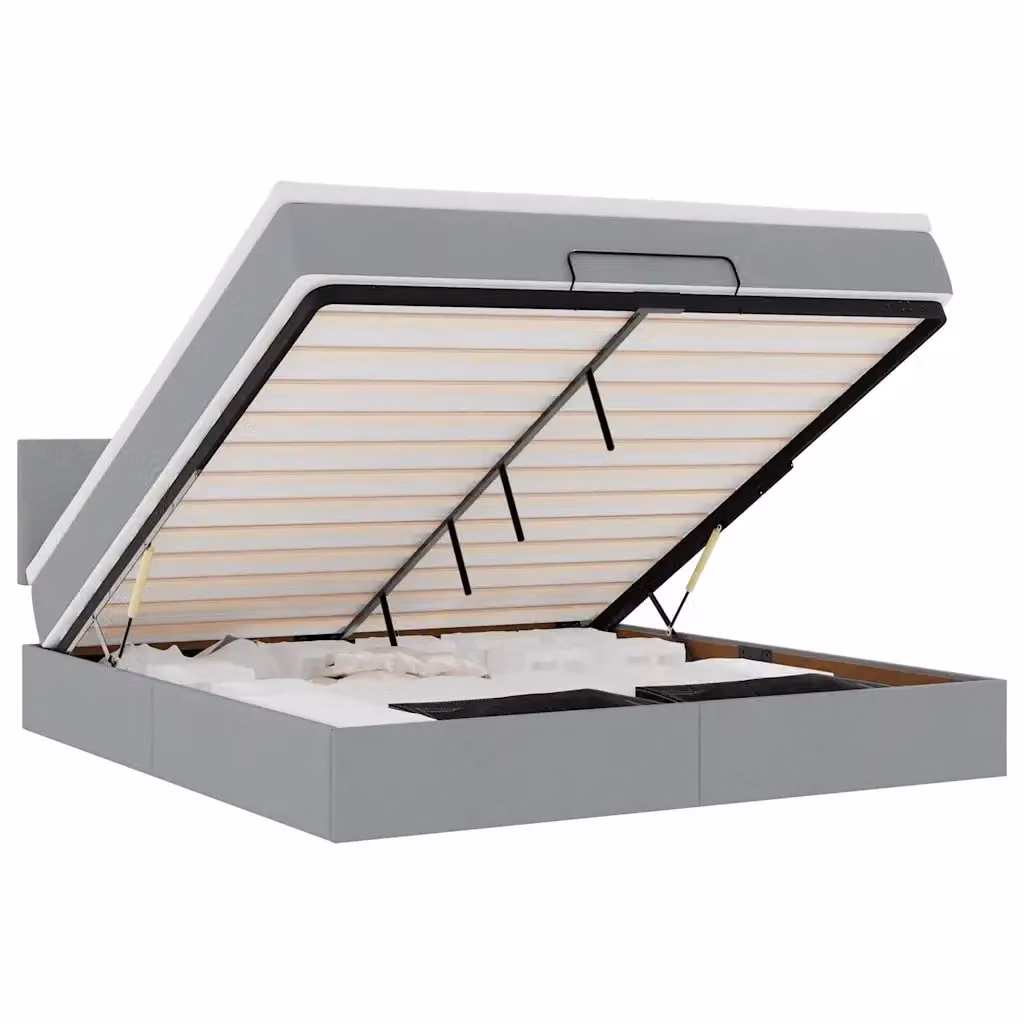 Letto con contenitore a sollevamento, materasso a molle e illuminazione LED con porta USB vidaXL, Grigio e Bianco, L: 180 cm, P: 200 cm, H: 280 cm – 2