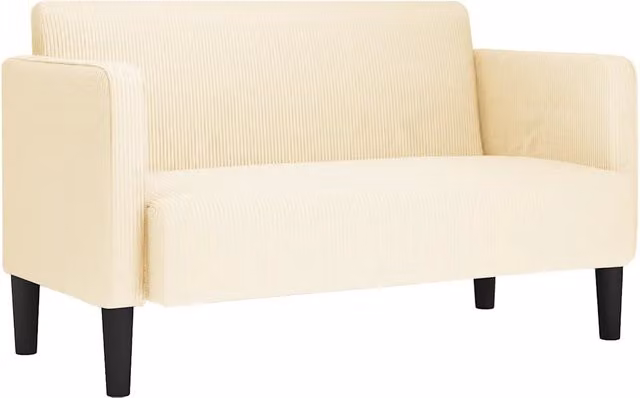 Divano da soggiorno moderno in velluto a coste beige con cuscini inclusi L: 124 cm, P: 74,5 cm, H: 68 cm