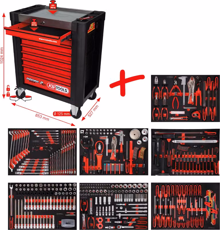KS TOOLS Set di carrelli da officina Performanceplus P10 con 397 utensili per 7 cassetti - 810.7397