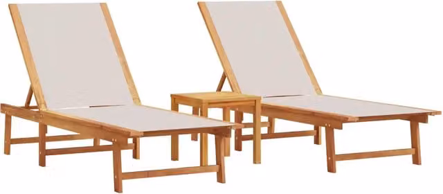 Lettini Prendisole 2 pz | Sdraio da giardino | Lettino da sole e Tavolo Grigio Legno Acacia/Textilene