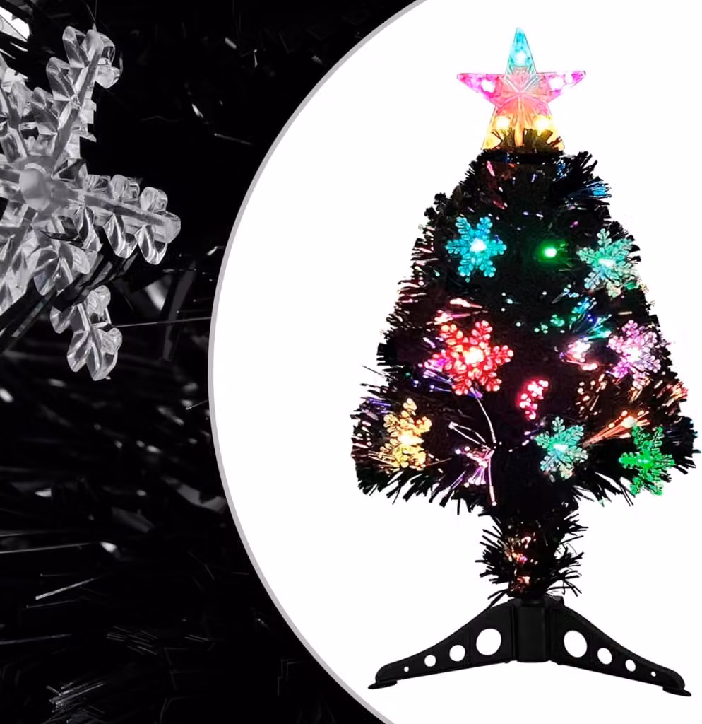 The Living Store Albero di Natale con fiocchi di neve a LED nero 64 cm in fibra ottica