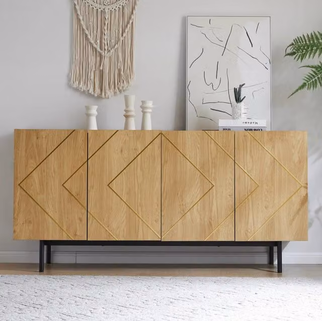 Sideboard con 4 ante e ripiani regolabili; 160x40x78 cm; in truciolare; naturale