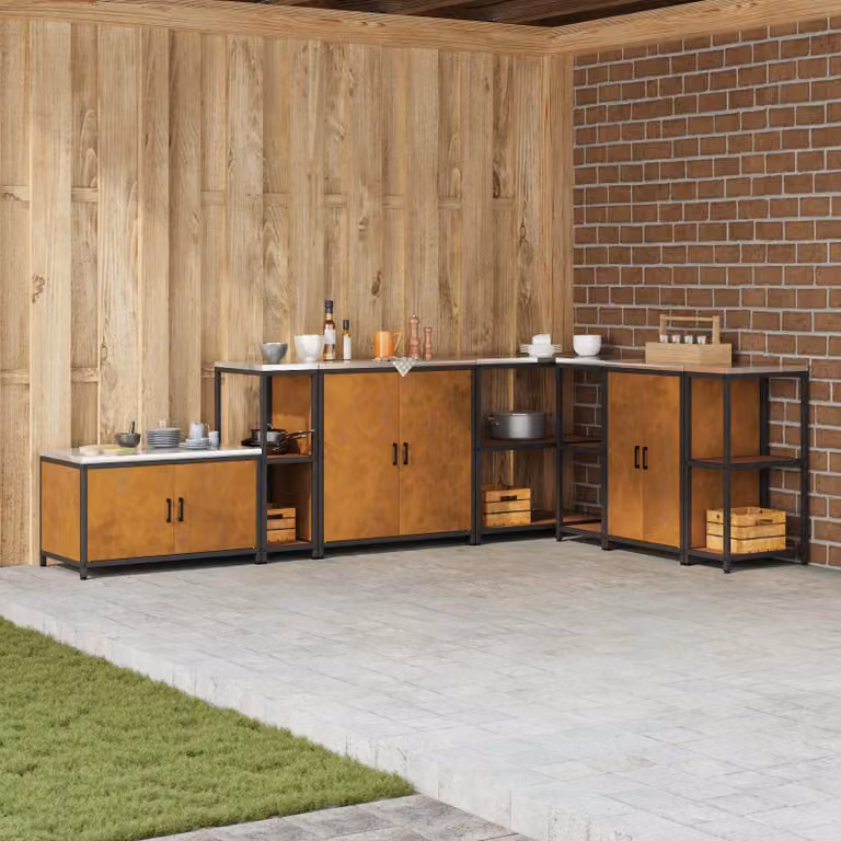 Unità di scaffali per cucina e giardino vidaXL HATTEM in metallo marrone opaco H 92 x L 30 x P 50 cm