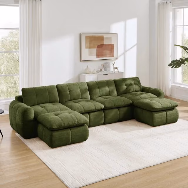 Divano modulare 334x160x68 cm combinabile in cheniglia verde
