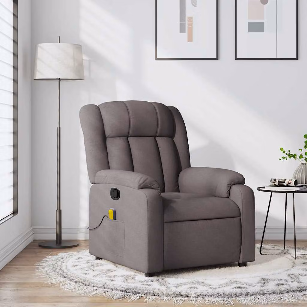 Poltrona Reclinabile Relax vidaXL in Tessuto Beige e Grigio con Braccioli e Struttura in Metallo e Legno