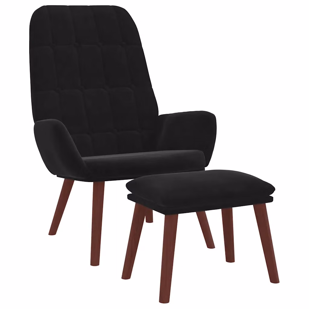 Poltrona Relax con Poggiapiedi vidaXL in Velluto Nero con Struttura in Legno e Metallo – 2