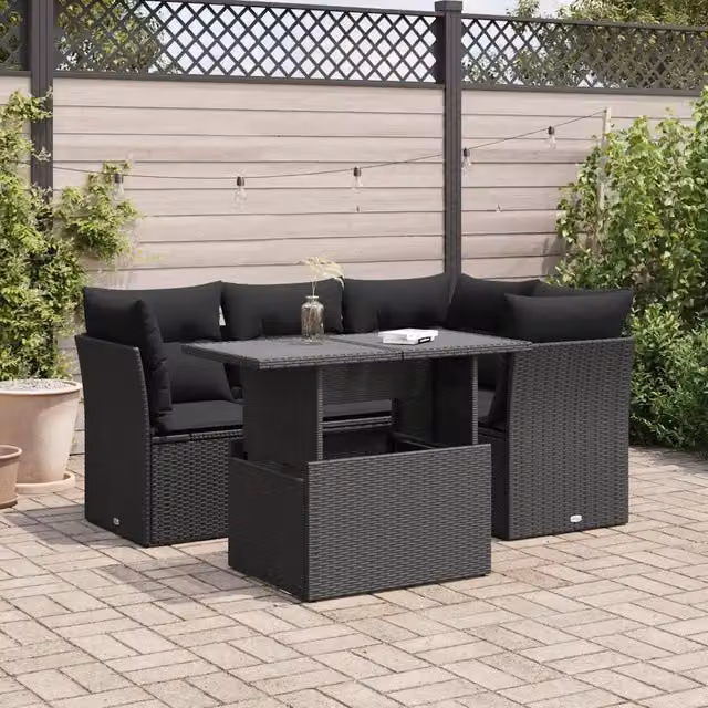 Set Divani da Giardino 5 pz con Cuscini in Polyrattan Nero 3326146