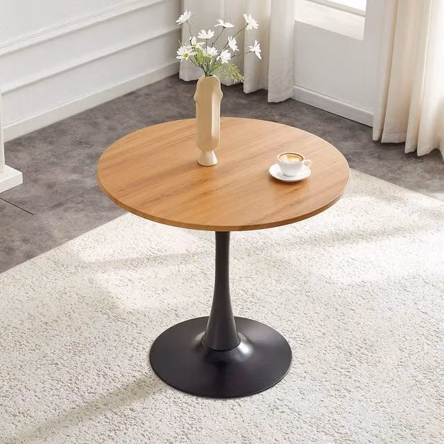 Tavolo da pranzo rotondo Minimal in metallo e MDF laminato marrone, Diametro: 80 cm, Altezza: 76 cm – 1
