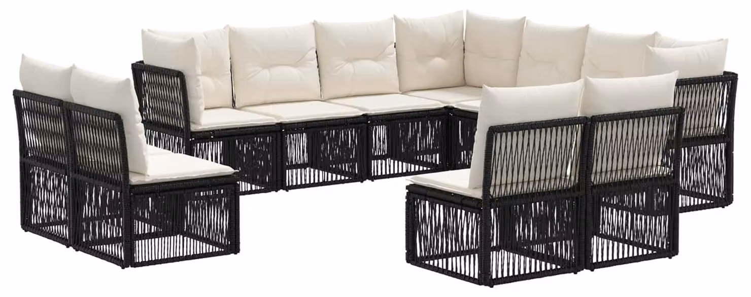 Set da giardino composto da 11 pezzi, colore nero, realizzato in rattan sintetico