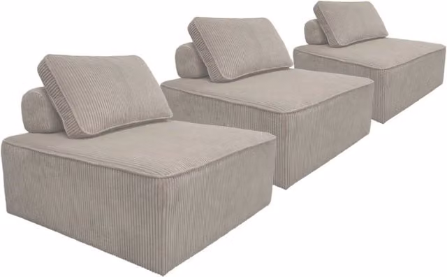 Divano modulare Sweeek in velluto a coste da 3 posti, grigio, design moderno per il tuo soggiorno