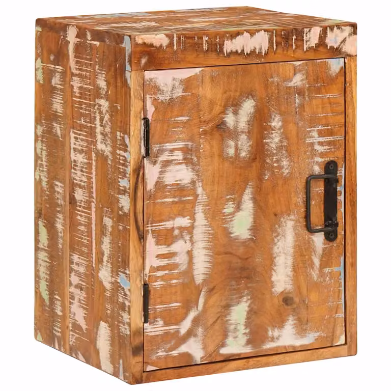 Comodino vidaXL in legno massello di recupero e metallo, stile rustico, Marrone, L 35 cm x P 33 cm x H 48 cm