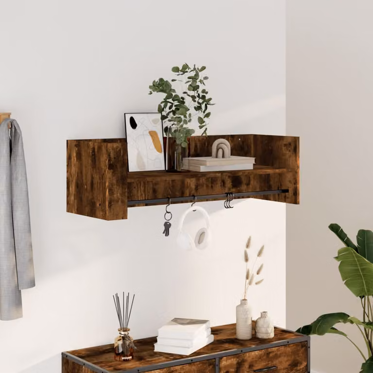 vidaXL Mensola a Muro in Legno Rovere Marrone con Pannello Posteriore L: 100 cm, P: 35 cm, H: 30,5 cm