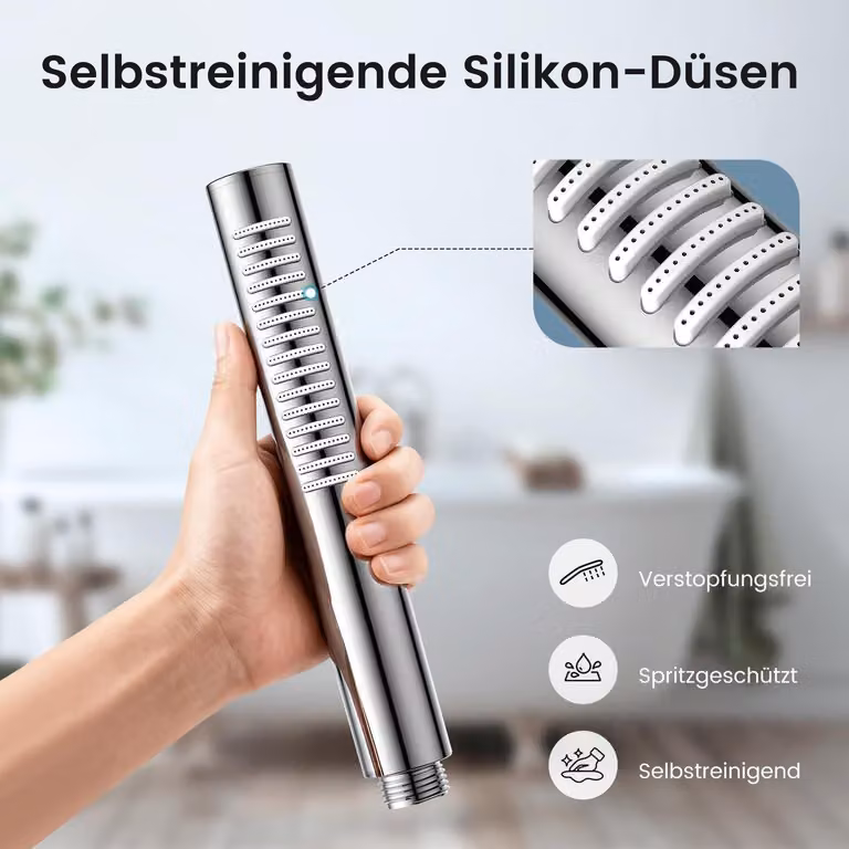 Doccia per vasca da bagno a risparmio idrico, con ugelli in silicone anticalcare, colore argento