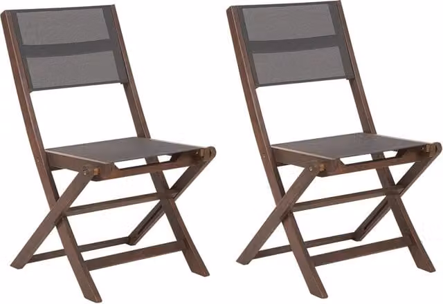 Set di 2 sedie da giardino pieghevoli BELIANI in legno di acacia marrone con seduta in tessuto textilene – 1