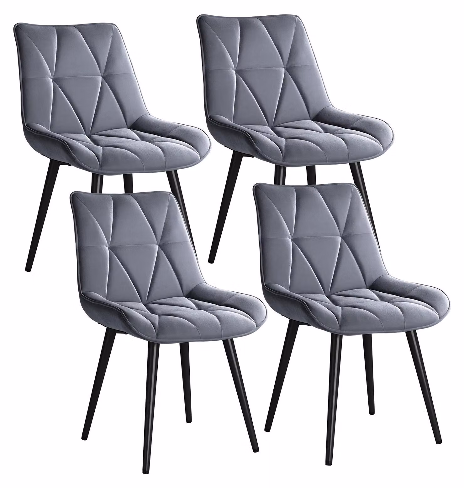 Sedie da pranzo - Set da 4 - Ecopelle - Seduta imbottita - Gambe in metallo - Stile moderno - Grigio