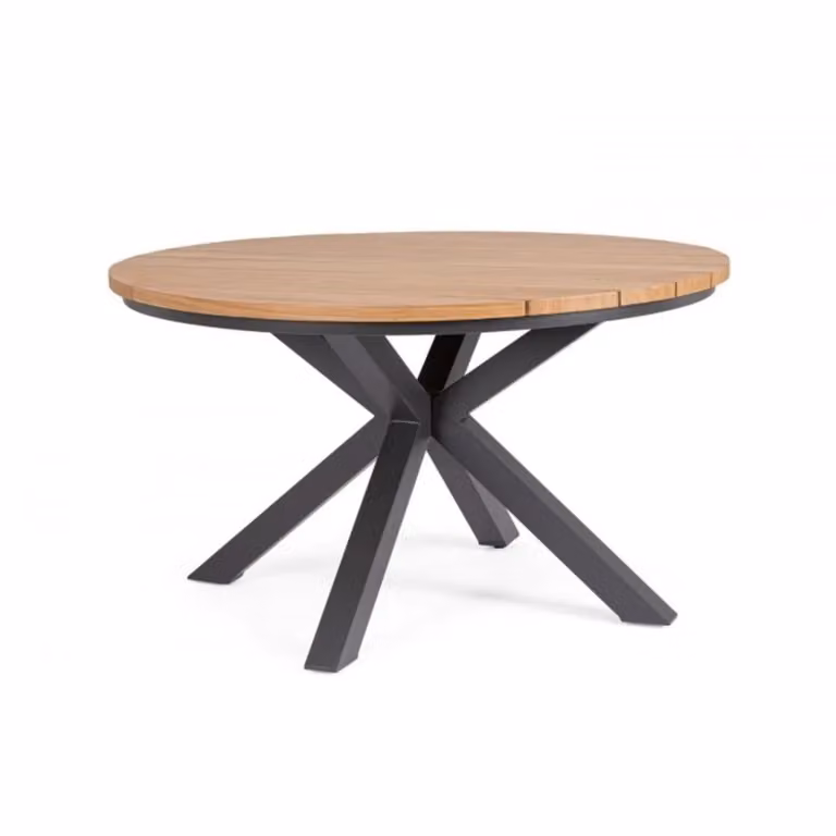 Tavolo rotondo ZELMAR effetto legno e struttura in alluminio antracite Ø 130 cm