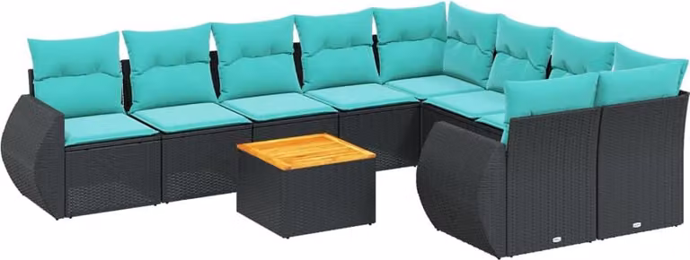 Set Divani da Giardino 10 pz con Cuscini Nero in Polyrattan