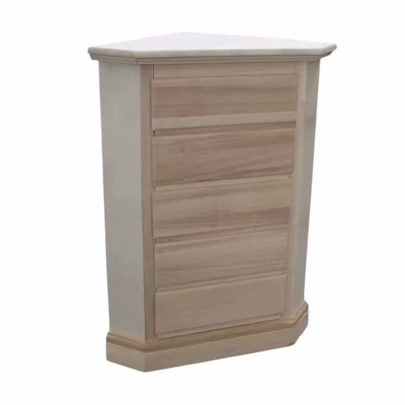 Cassettiera ad angolo classica con 5 cassetti in legno grezzo Mobili 2G L/P/H: 54 x 54 x 100 cm – 2