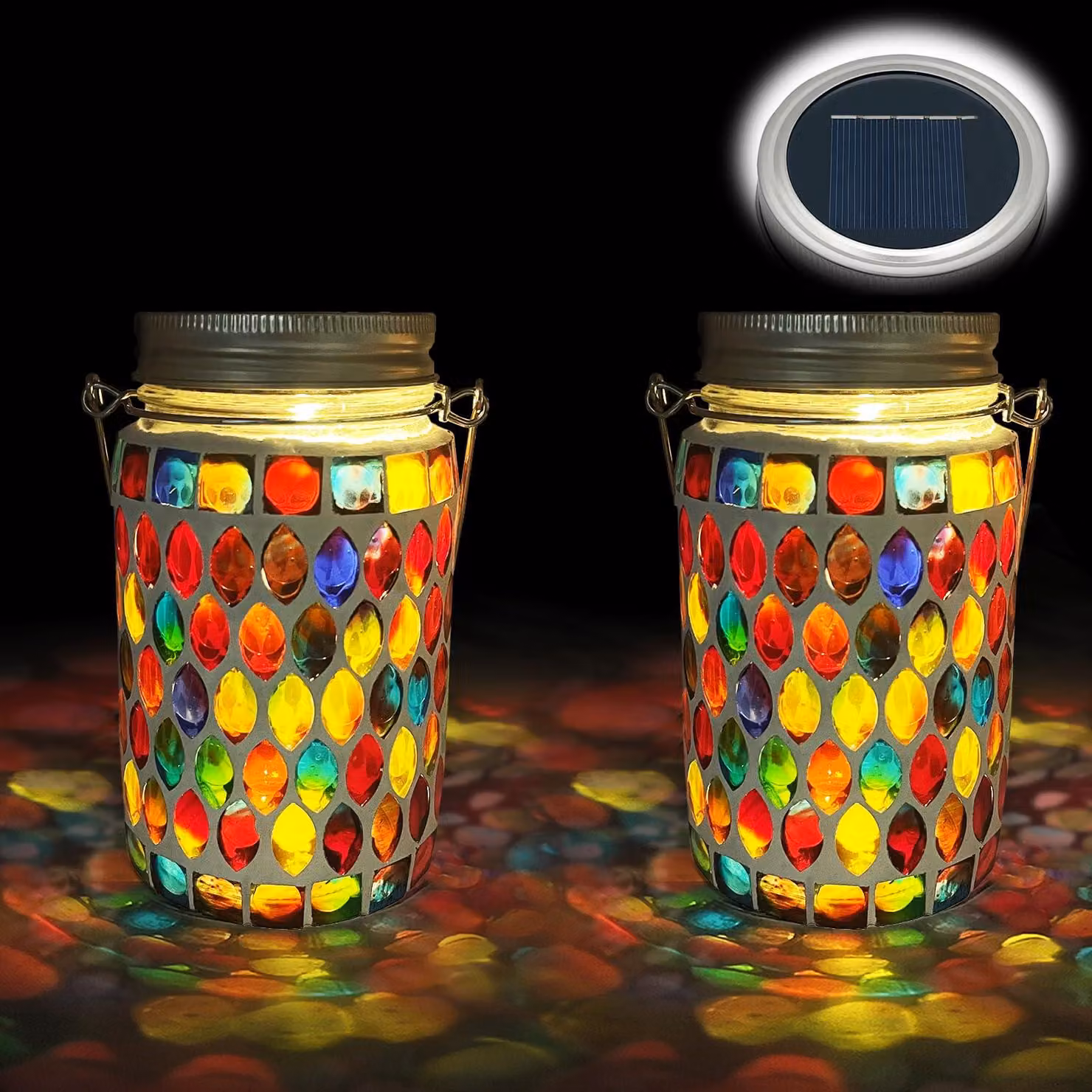 Lampade da esterno a energia solare con mosaico di vetro, set da 2, grado di protezione IP65, luce bianco caldo, colore rosso