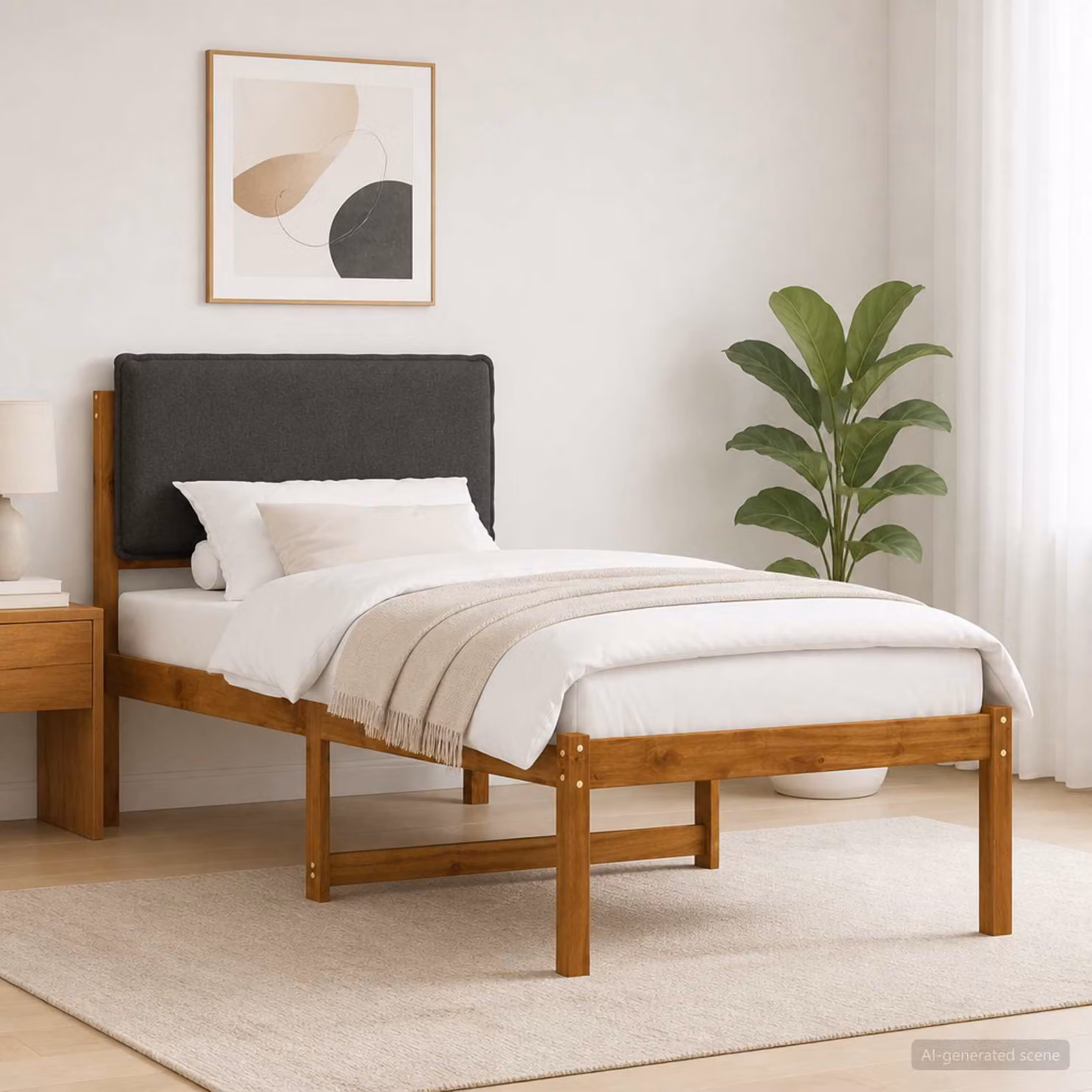 vidaXL Letto con Testiera Rivestita Naturale e Grigio Scuro