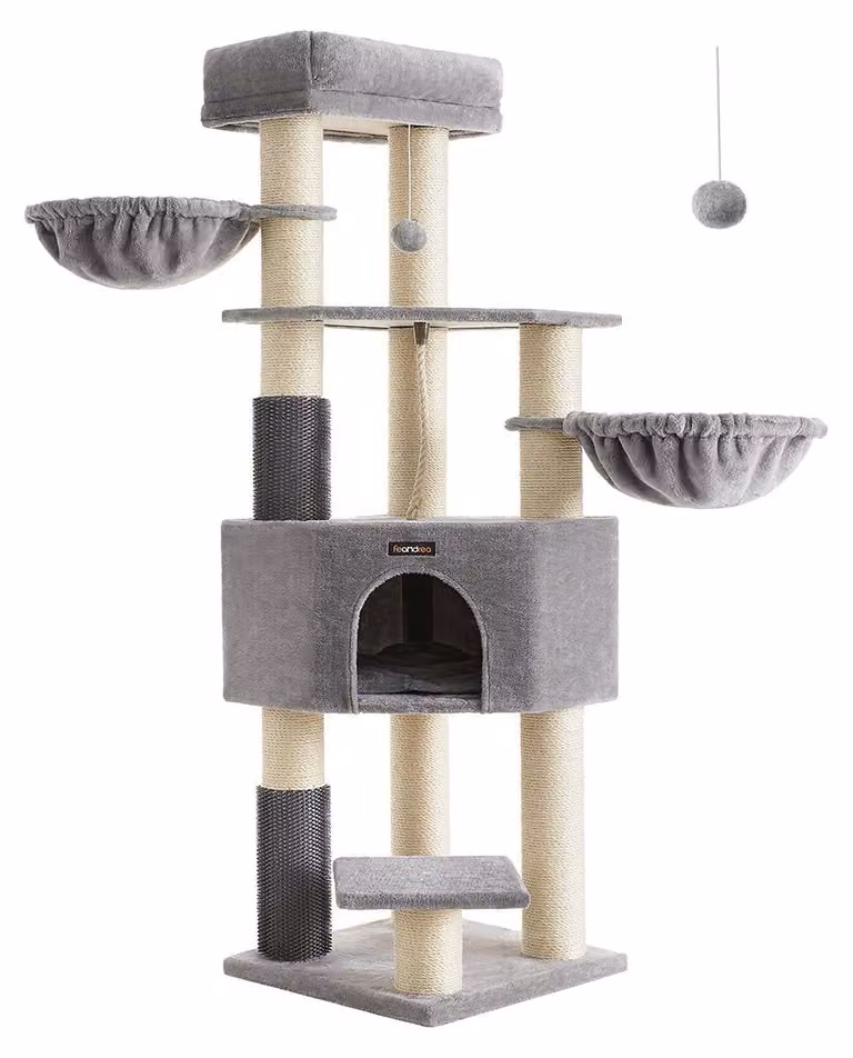Albero per gatti con sisal – 50 x 50 x 160 cm – grigio e bianco – capacità di carico: 105 kg – adatto per 5 gatti