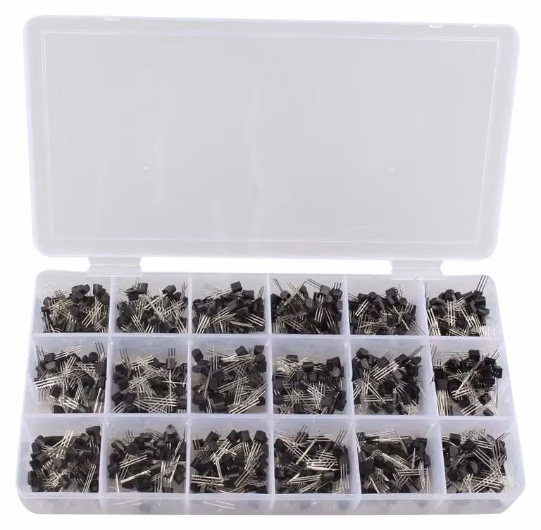 Assortimento di transistor: 900 pezzi, 18 tipi, NPN/PNP, da 30 a 180V
