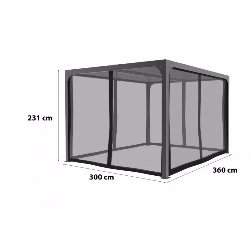 Kit tenda zanzariera per pergola bioclimatica PERBIRA3630 Foresta con 4 pannelli in PVC e profili in alluminio, colore antracite/grigio, L: 360 cm, P: 300 cm, H: 231 cm – 2
